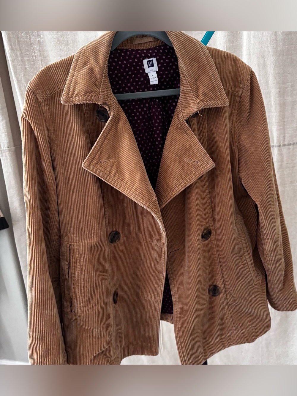 Y2K GAP Women's Tan Brown Corduroy Double-Breasted Peacoat